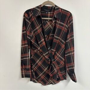 Laundry By Shelli Segal Plaid Faux Wrap Blouse - Red and Black